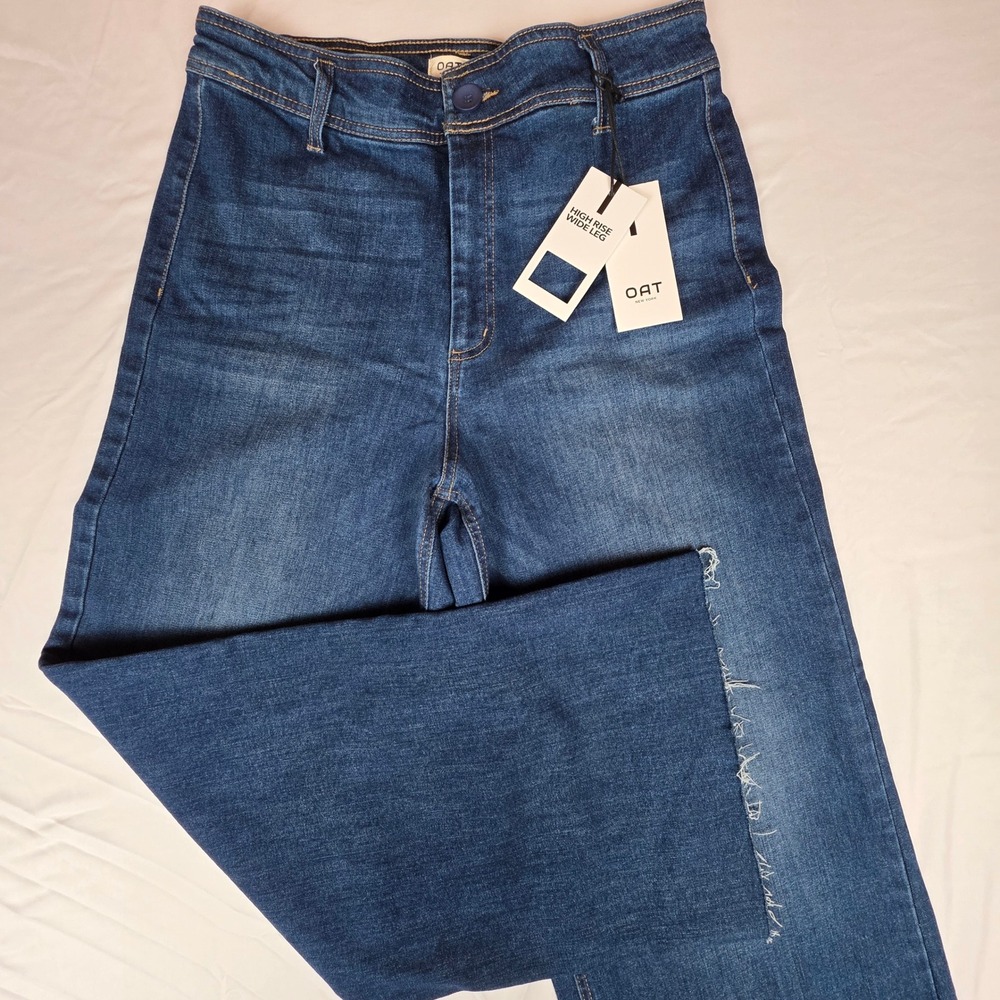 OAT New York High Rise Wide Leg Jeans Dark Wash Raw Hem Size 12/31 F0004-CATJ